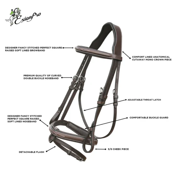 Designer Stitched Mono Crown Piece Snaffle Bridle With Rubber Reins - Image 3